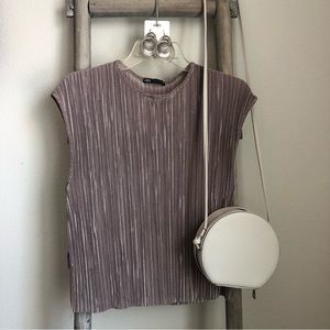 Zara Ribbed Taupe Sleeveless Top SZ S